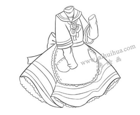 厨娘连衣裙服饰Q版绘制步骤02