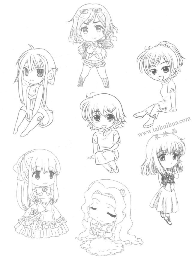 御姐型Q版美少女素描大图02