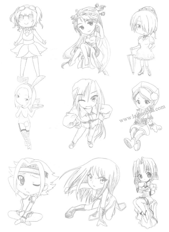 御姐型Q版美少女素描大图04