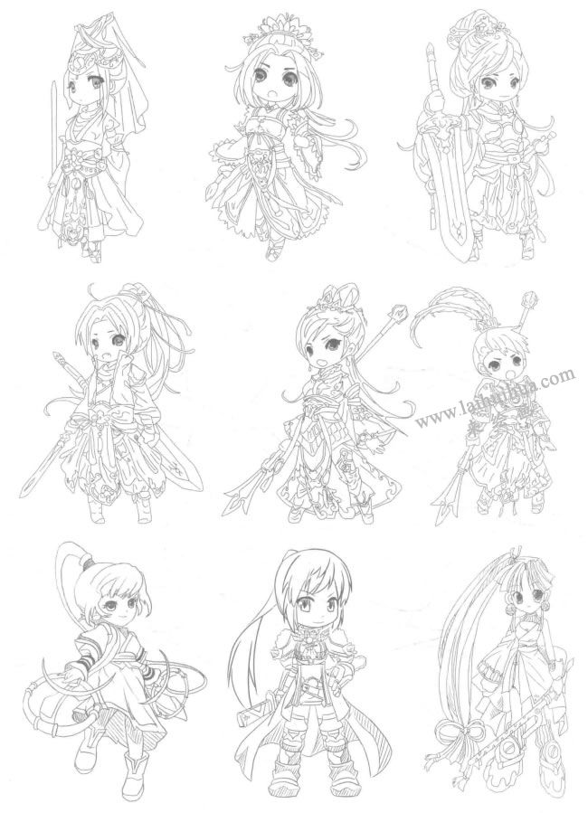 战姬型Q版美少女素描大图02