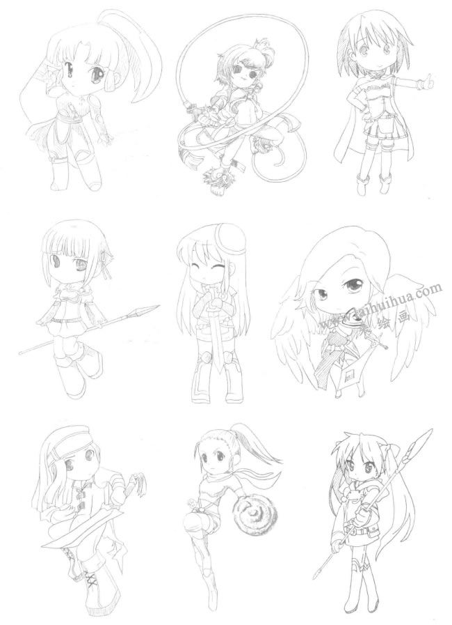 战姬型Q版美少女素描大图03