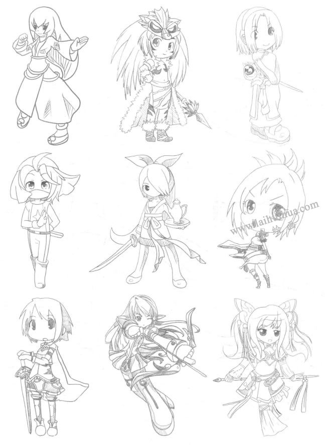 战姬型Q版美少女素描大图04