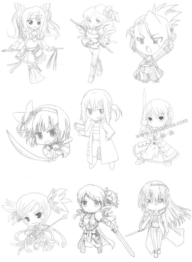 战姬型Q版美少女素描大图05