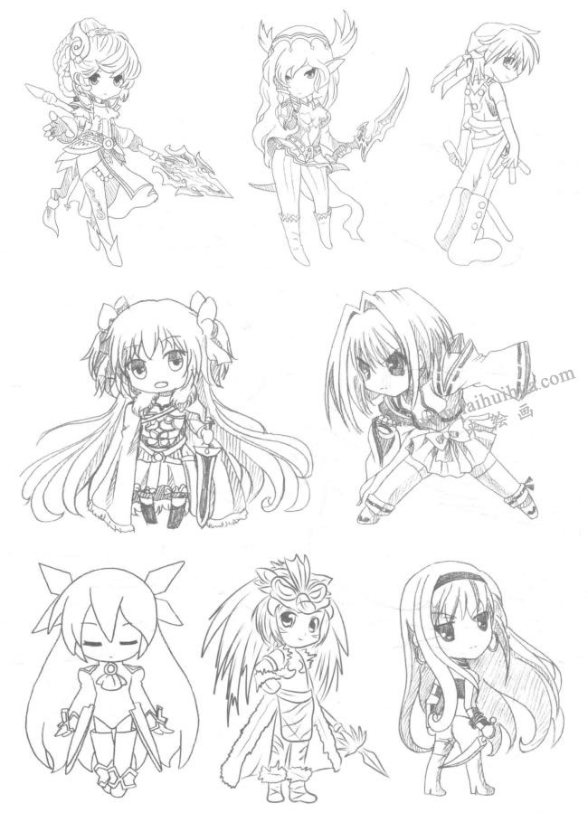 战姬型Q版美少女素描大图06