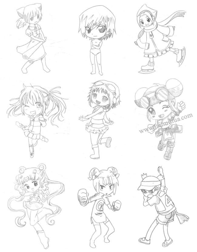 运动型Q版美少女素描大图01