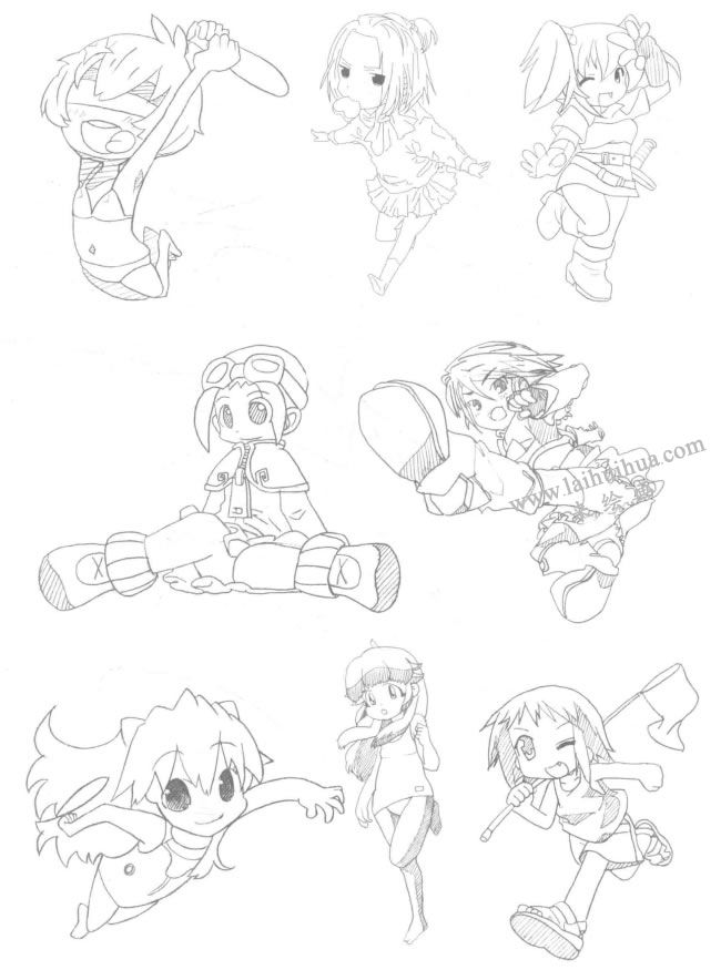 运动型Q版美少女素描大图03