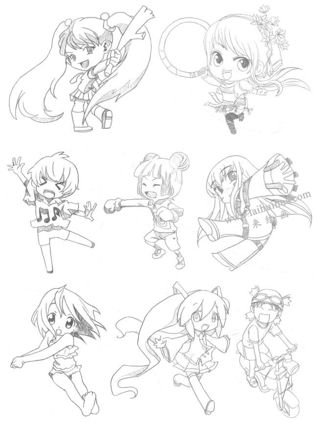 运动型Q版美少女素描大图04