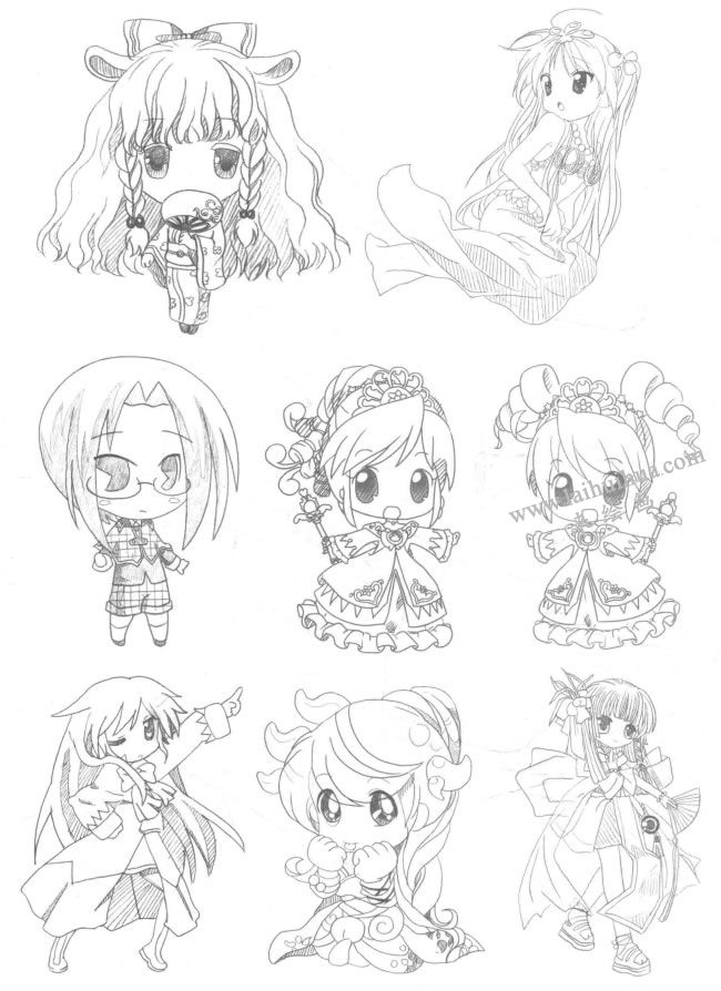 古装型Q版美少女漫画素描大图08