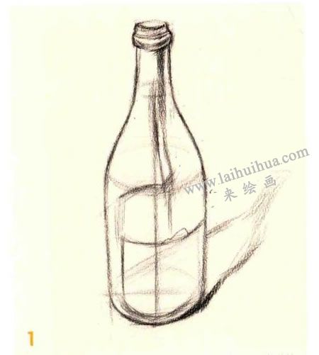 红酒瓶素描画法步骤01