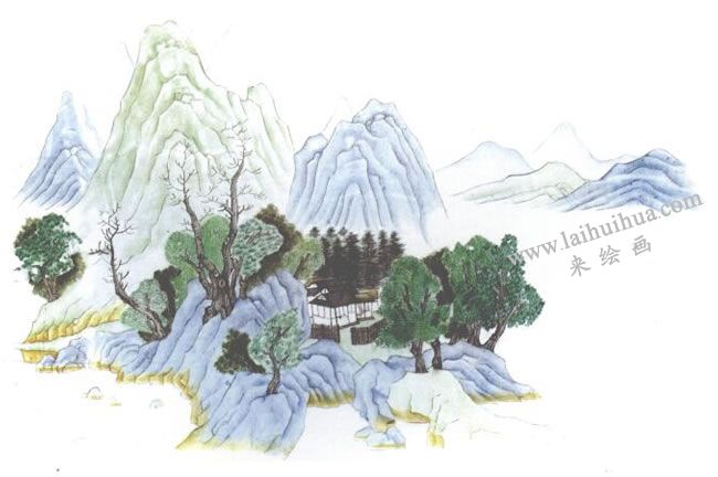 临钱选《山居图》古画临摹步骤03