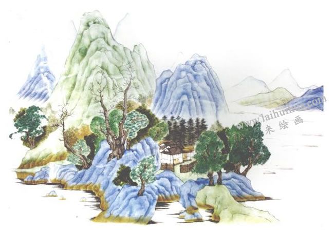 临钱选《山居图》古画临摹步骤04