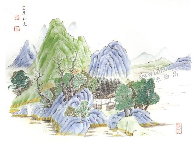 临钱选《山居图》古画临摹步骤：完成图