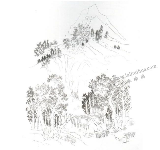 《楠溪江》小青绿山水画写生画法步骤01
