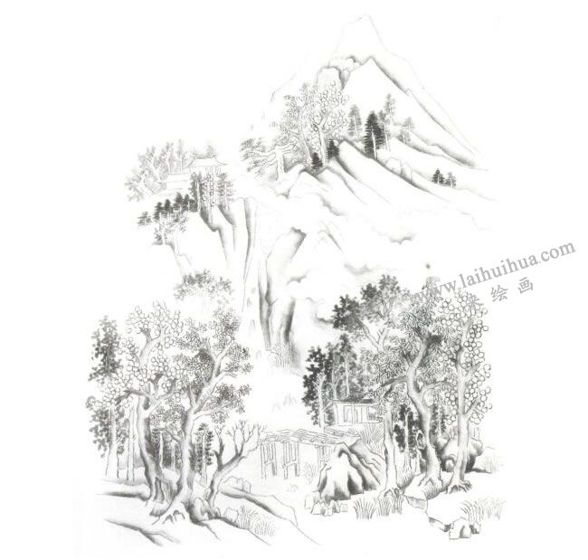 《楠溪江》小青绿山水画写生画法步骤02