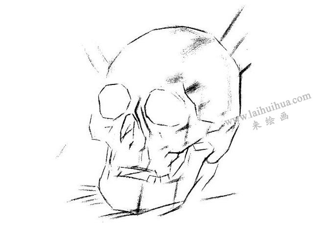 石膏头骨素描画法步骤02