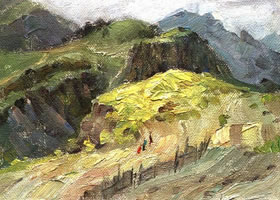 姚殿科《南山》纸板油画赏析