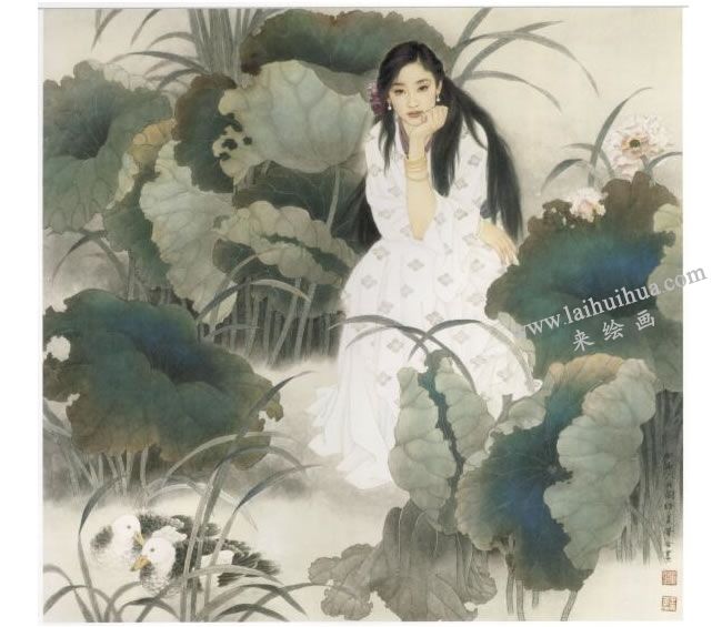 工笔仕女画《荷阴》画法步骤08