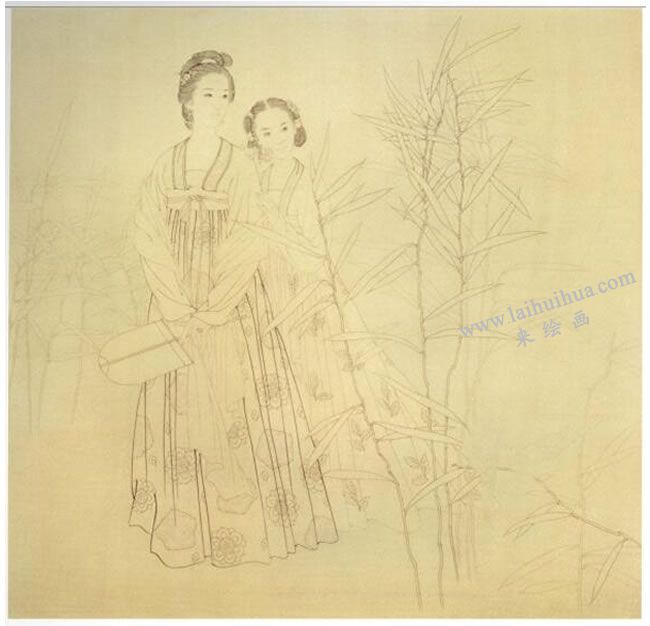工笔仕女画《郊游图》画法步骤02
