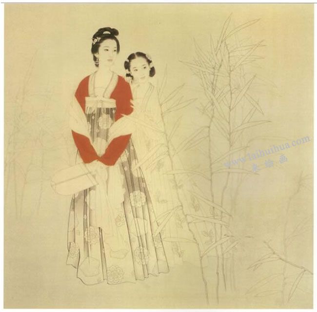 工笔仕女画《郊游图》画法步骤03