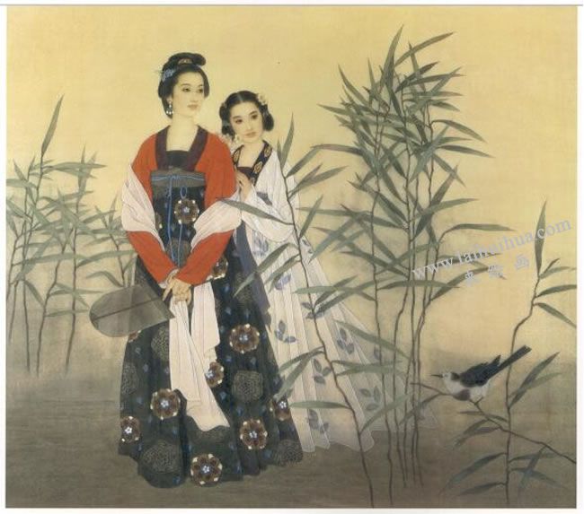 工笔仕女画《郊游图》画法步骤07