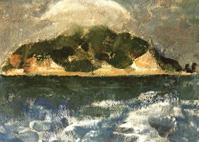 姚殿科《蛇岛》纸板油画