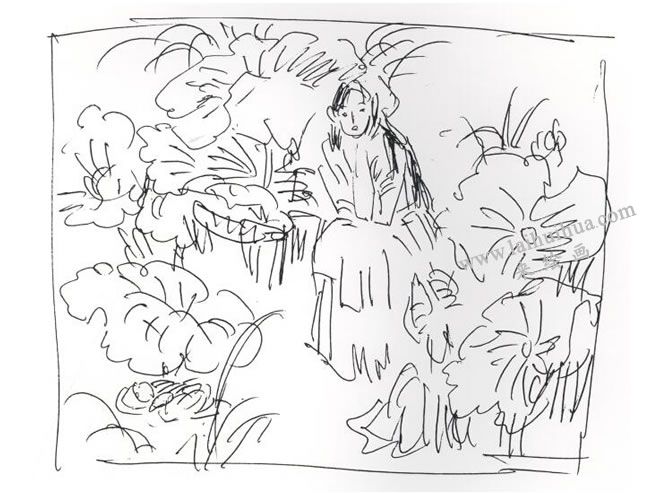 工笔仕女画《荷阴》画法步骤01