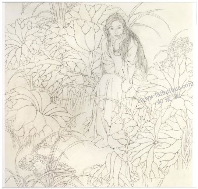工笔仕女画《荷阴》画法步骤02