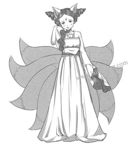 狐妖卡通漫画素描创作步骤06