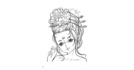 古代宫廷贵妃卡通漫画素描绘制步骤04