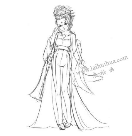 古代宫廷贵妃卡通漫画素描绘制步骤05