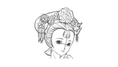 古代宫廷格格卡通漫画素描绘制步骤04