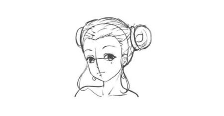 古代宫廷侍女卡通漫画素描绘制步骤03