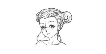 古代宫廷侍女卡通漫画素描绘制步骤04