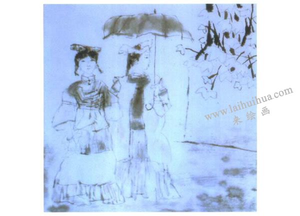 水墨人物画《雨中》画法步骤05