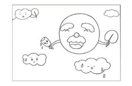 太阳公公儿童画线描绘画步骤02