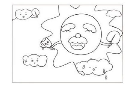 太阳公公儿童画线描绘画步骤03