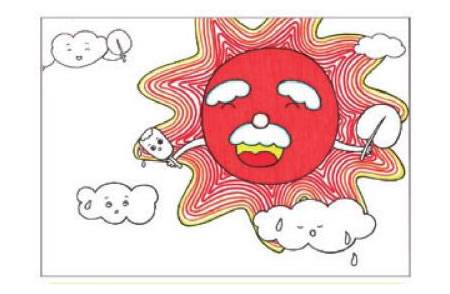太阳公公儿童画线描绘画步骤04