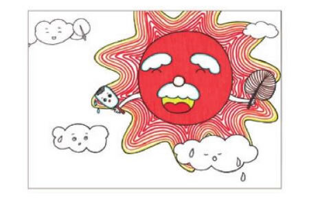 太阳公公儿童画线描绘画步骤05