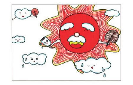 太阳公公儿童画线描绘画步骤06