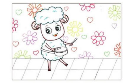 小鼓手儿童画线描绘画步骤02