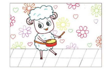 小鼓手儿童画线描绘画步骤03