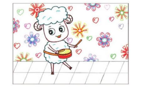 小鼓手儿童画线描绘画步骤04