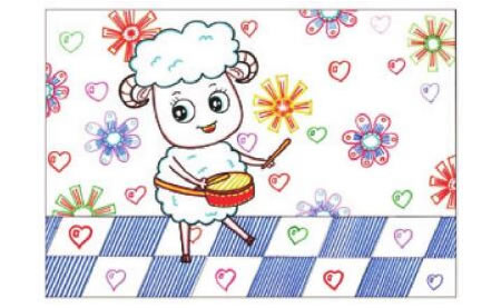 小鼓手儿童画线描绘画步骤05