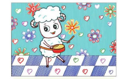 小鼓手儿童画线描绘画步骤06