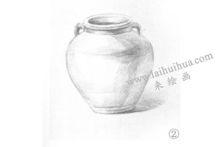 棕色瓷罐素描画法步骤02