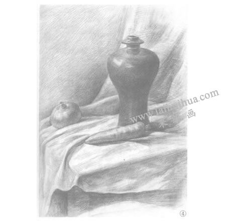 罐子、胡萝卜和洋葱组合素描画法步骤04