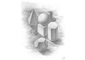 罐子、果子和几何体组合素描画法
