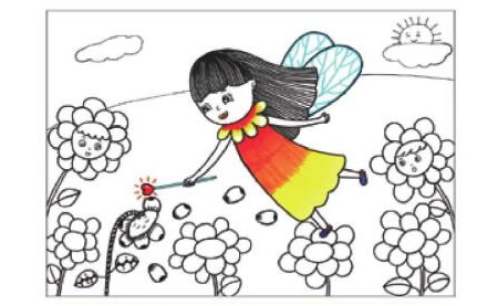 花仙子儿童线描画创作步骤04