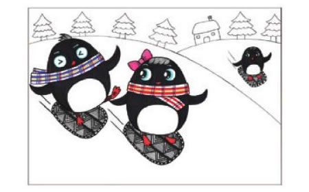 滑雪儿童画线描绘画步骤04