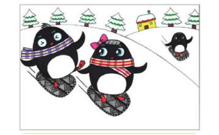 滑雪儿童画线描绘画步骤05